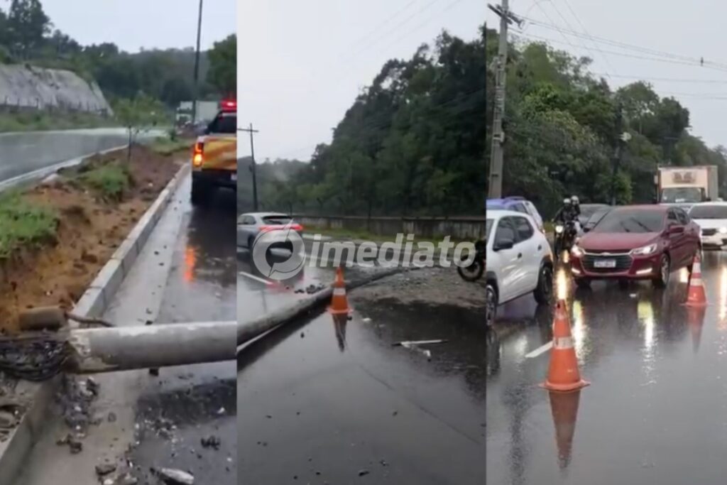 Temporal em Manaus: Queda de Poste Interdita Avenida do Turismo e Complica Tráfego