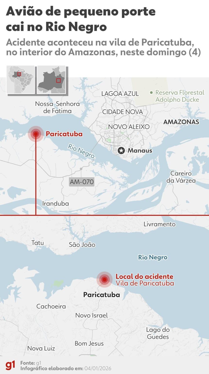 Avião de Pequeno Porte Cai no Rio Negro e Deixa Dois Feridos no Interior do Amazonas