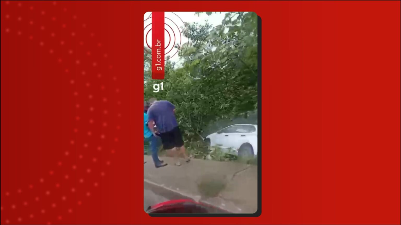 Carro despenca em área verde na Avenida do Turismo durante tempestade em Manaus