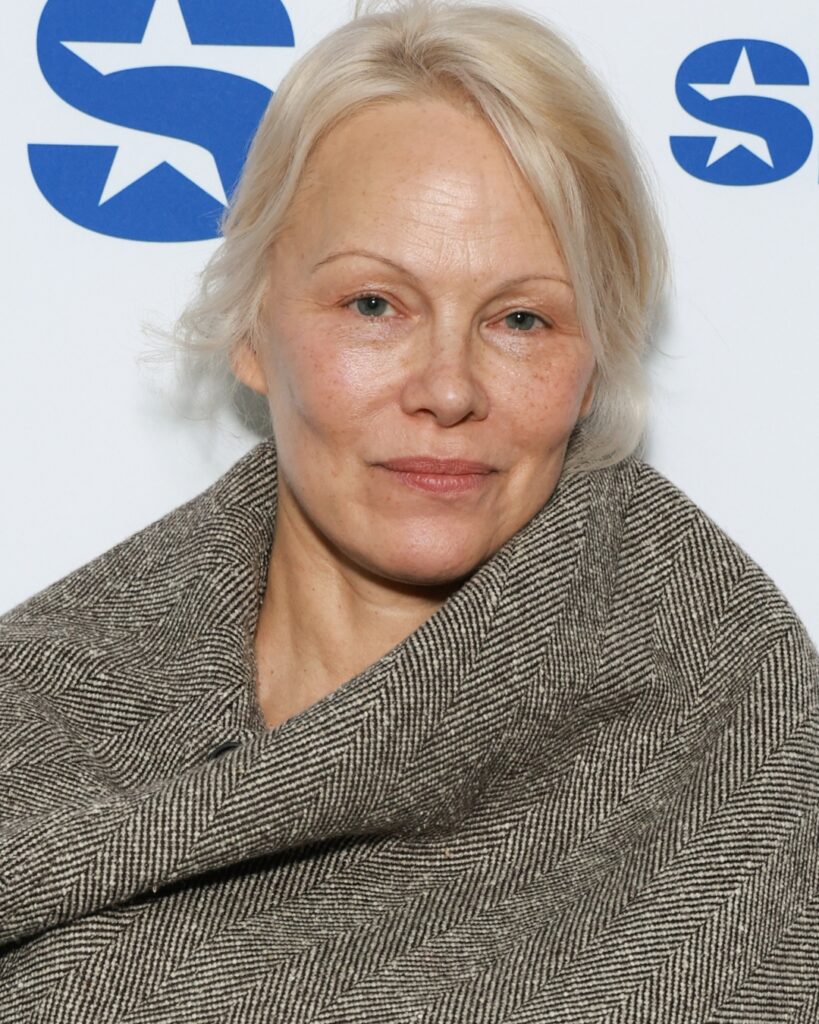 Pamela Anderson Brilha com Visual Sofisticado Vestindo Ferragamo